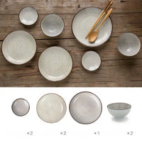 7-Piece Japanese Porcelain Dinner Set - Blue Couple Tableware Collection