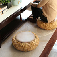 Knitted Round Pouf Ottoman - Rustic Floor Cushion Stool