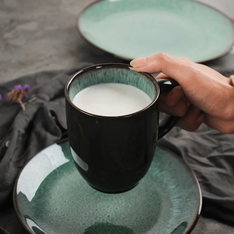 Peacock Pattern Dinnerware Set - Kiln-Glazed Ceramic Plates & Bowls