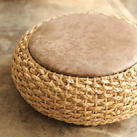 Knitted Round Pouf Ottoman - Rustic Floor Cushion Stool