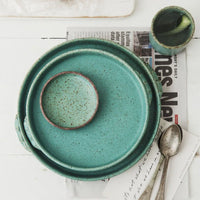 Retro Handmade Ceramic Plate - Japanese Green Steak and Salad Dish