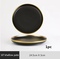 Black Porcelain Dinner Set - Gilt Rim Plates, Bowls & Serveware