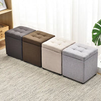 Folding Storage Ottoman - Portable PU Leather Stool