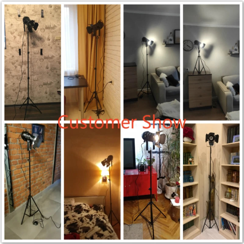 Retro Tripod Floor Lamp - Industrial Black Studio Light