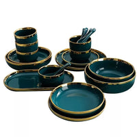 Green Ceramic Dinner Set - Nordic Gold Rim Tableware Collection
