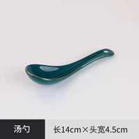 Green Ceramic Dinner Set - Nordic Gold Rim Tableware Collection