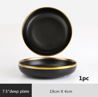 Black Porcelain Dinner Set - Gilt Rim Plates, Bowls & Serveware