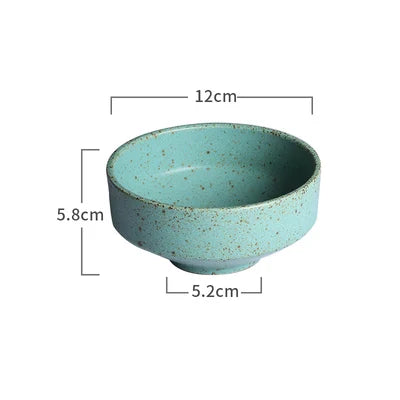 Retro Handmade Ceramic Plate - Japanese Green Steak and Salad Dish