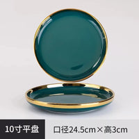 Green Ceramic Dinner Set - Nordic Gold Rim Tableware Collection