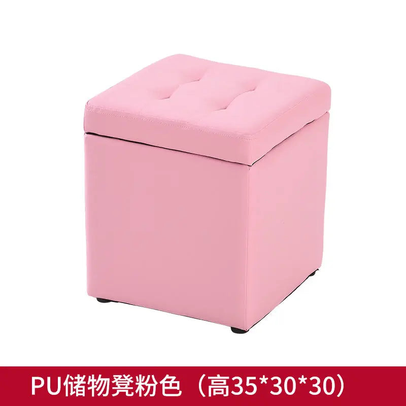 Folding Storage Ottoman - Portable PU Leather Stool