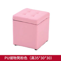 Folding Storage Ottoman - Portable PU Leather Stool