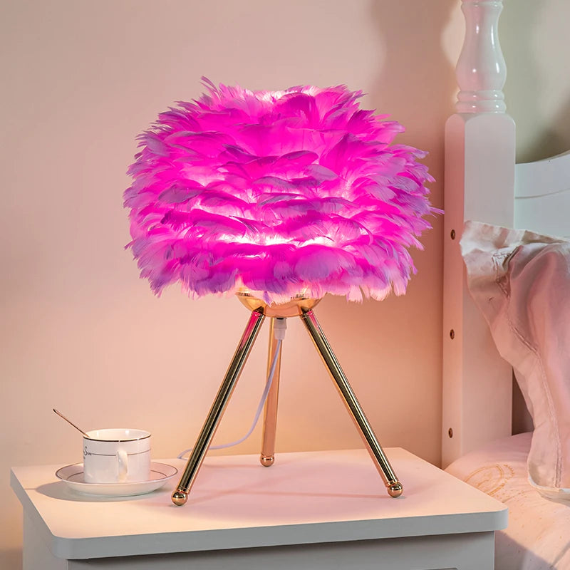 Romantic Feather Bedside Lamp - Decorative Ambient Table Light