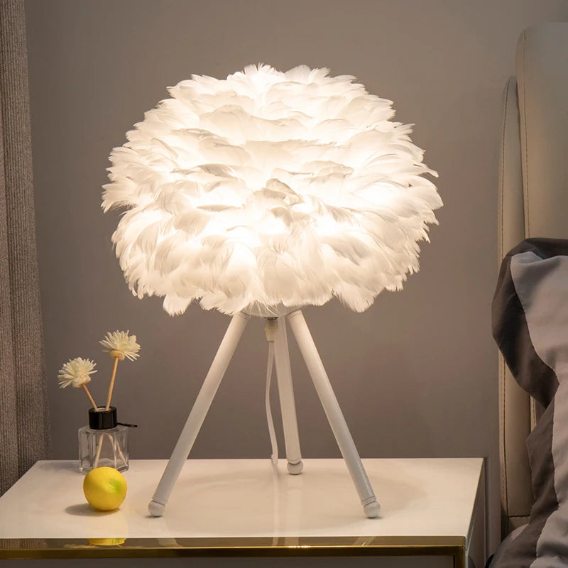Romantic Feather Bedside Lamp - Decorative Ambient Table Light