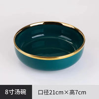 Green Ceramic Dinner Set - Nordic Gold Rim Tableware Collection