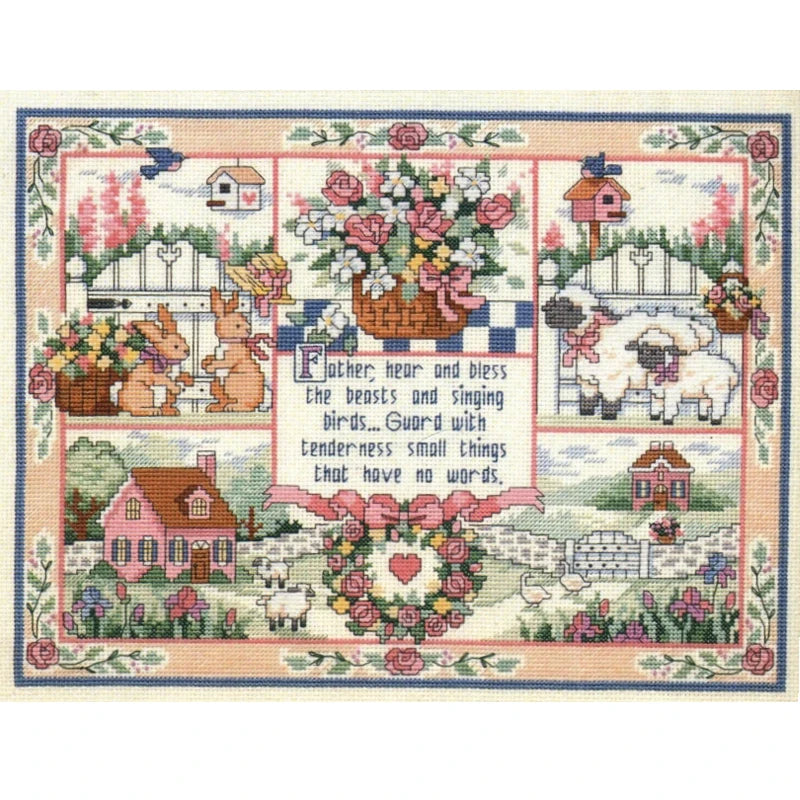 Counted Cross Stitch Kit - Animals and Garden Cottage Scene