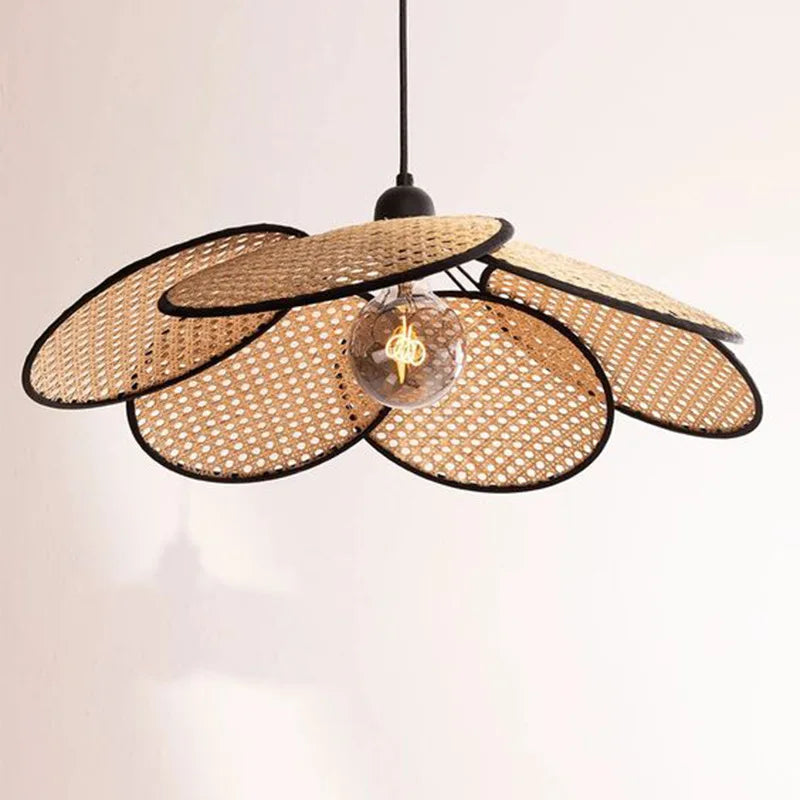 Handwoven Rattan Chandelier - E27 Wicker Suspension Lamp