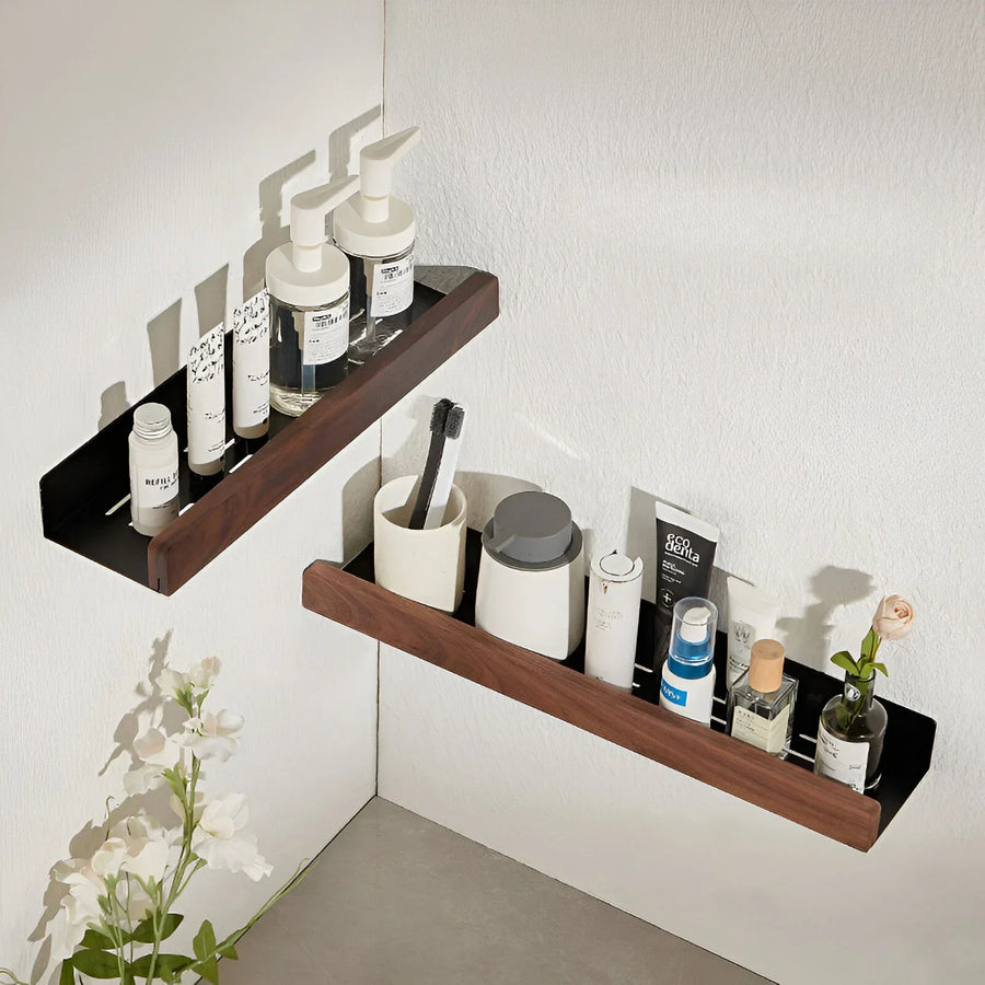 Black Walnut Wall-Mounted Bathroom Shelf