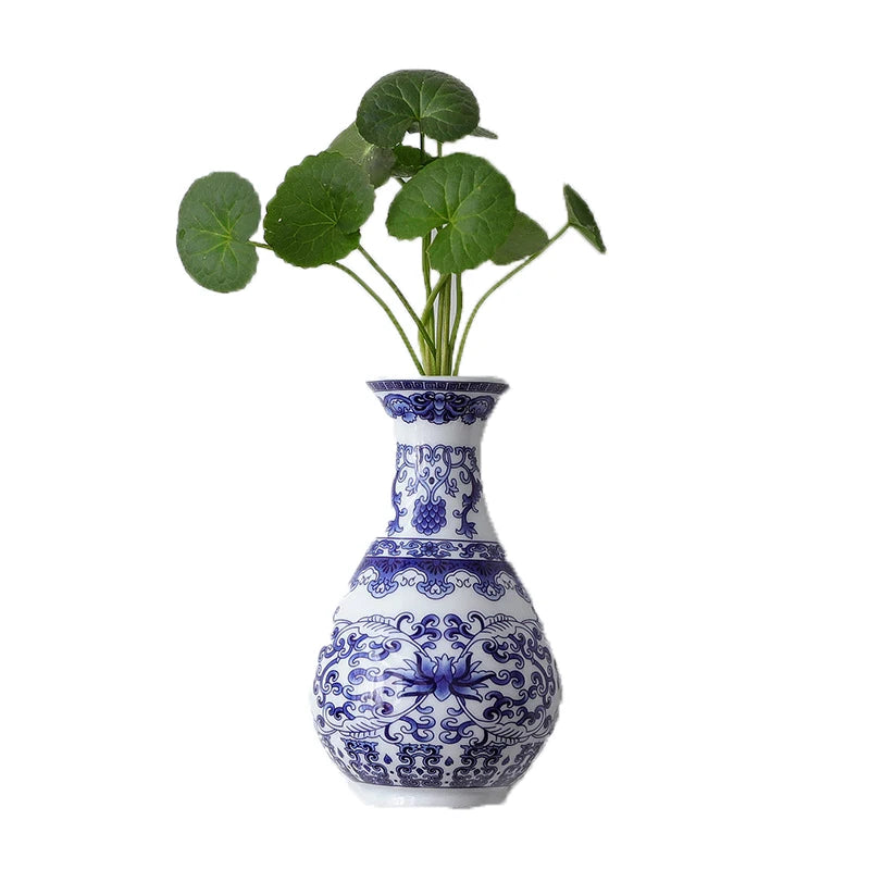 Blue and White Ceramic Flower Vase - Retro Wedding and Table Decor