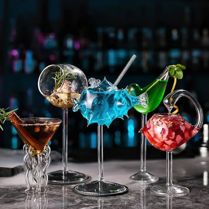 Artistic Fish and Octopus Cocktail Goblet