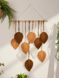 Leaf Macrame Wall Hanging - Boho Brown and Green Tapestry Decor