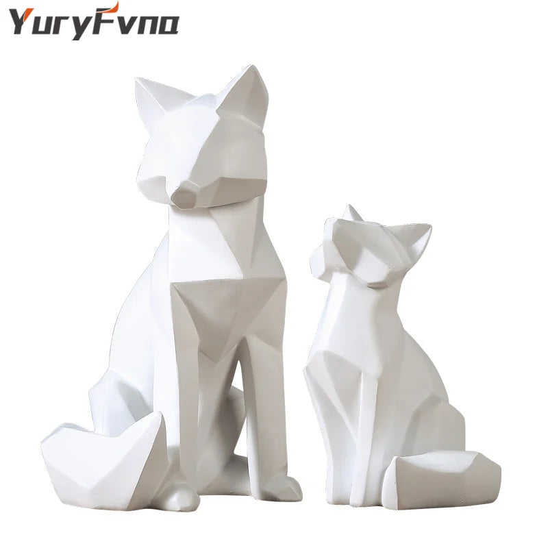 Geometric Fox Statue - Modern Resin Desktop Sculpture