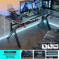 Gaming Desk with Monitor Stand - Carbon Fiber Textured Computer Table