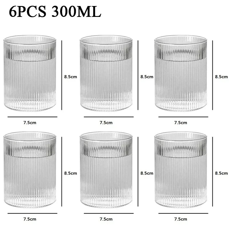 Japanese Vertical Pattern Glass Cup - Handmade Wine & Coffee Drinkware