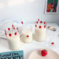300ml Strawberry Glass Cup with Straw - Heat-Resistant Drinkware