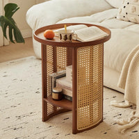 Rattan Bamboo Coffee Table - Two-Tier Tea Table with Storage