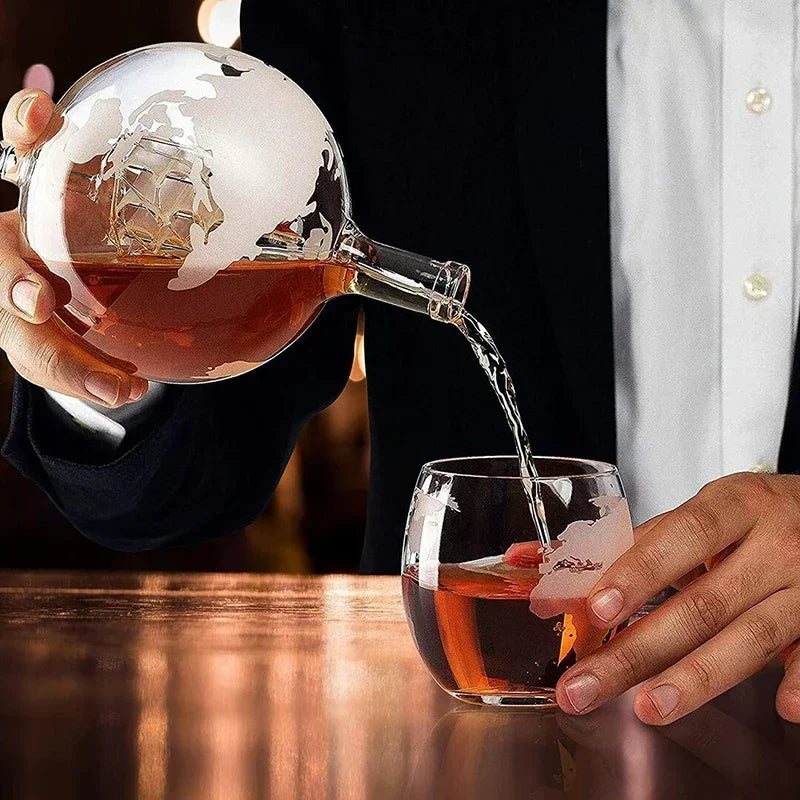 Creative Globe Whiskey Decanter Set - Lead-Free Carafe with Glasses
