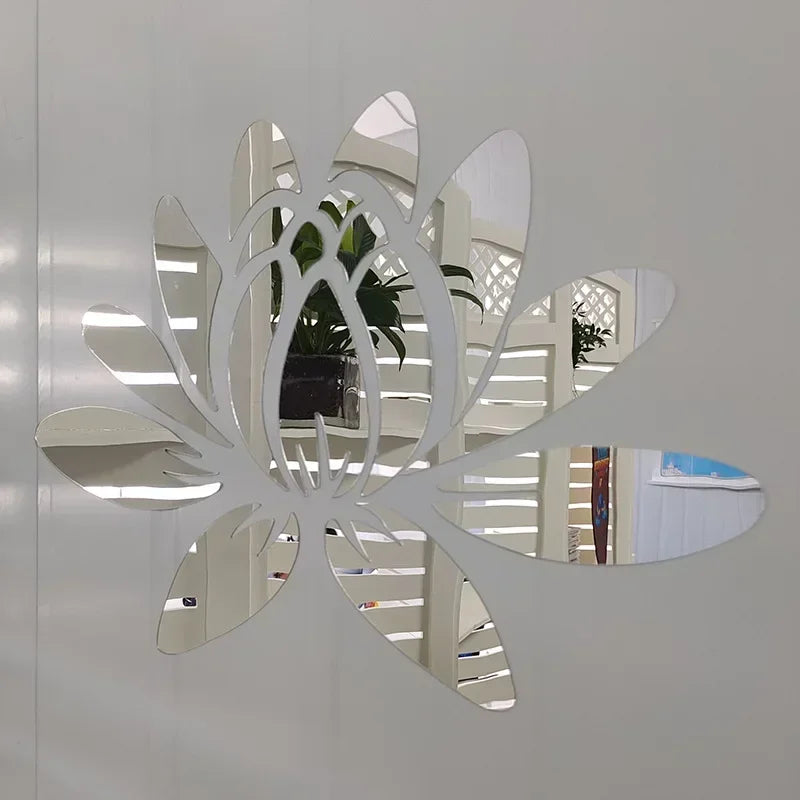 Lotus 3D Acrylic Mirror Wall Sticker - Reflective DIY Decor