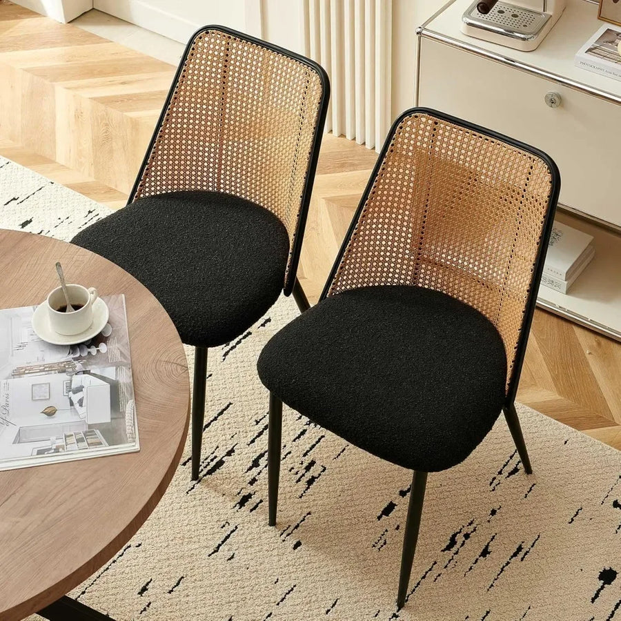 Round Dining Table Set with Rattan Chairs - Modern 4-Chair Set