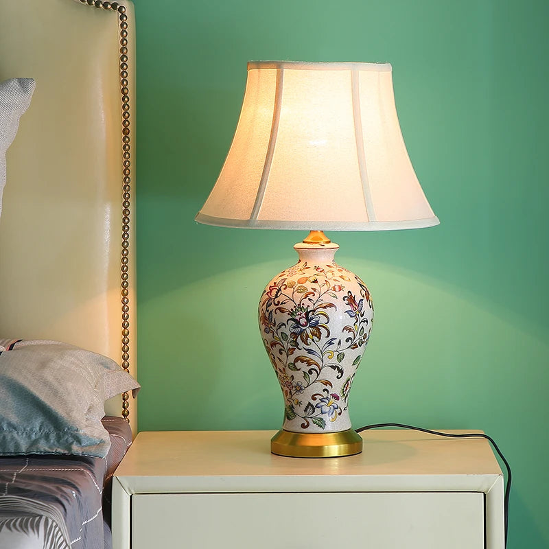 Retro Chinese Ceramic Table Lamp - Pleated Shade Bedside Accent