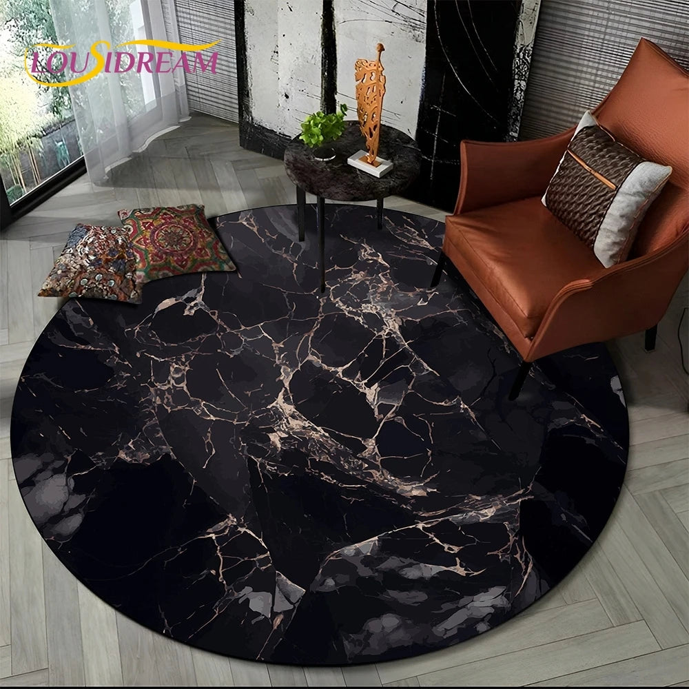 Luxury Marble Round Area Rug - Non-Slip Living Room Carpet