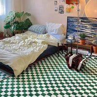 Retro Checkerboard Plush Area Rug - Soft Bedroom and Lounge Carpet