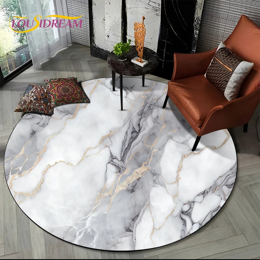 Luxury Marble Round Area Rug - Non-Slip Living Room Carpet