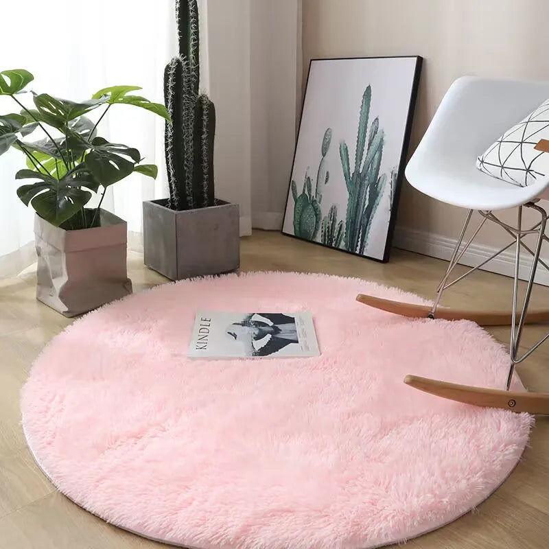 Modern Round Plush Area Rug - Soft Non-Slip Bedroom Carpet