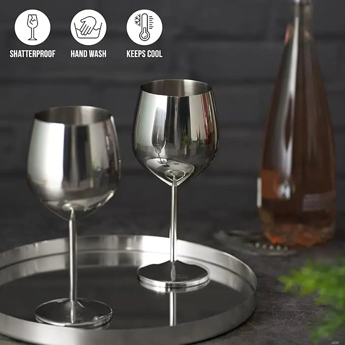 Unbreakable Stainless Steel Wine Glass Set - Up to 500ML