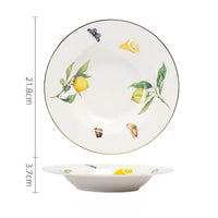 Lemon Pattern Ceramic Dinner Plate - Elegant European Tableware