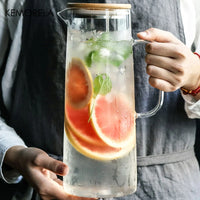 Thickened Glass Kettle - Bamboo Lid Pitcher with Filter Cover