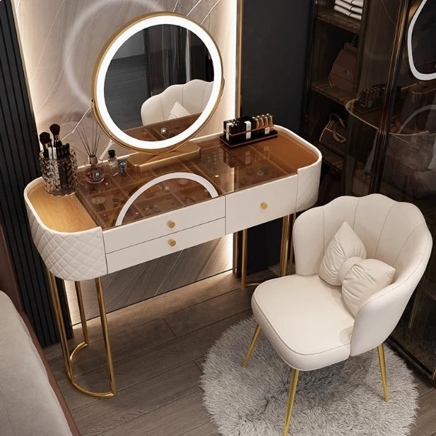 Luxury Makeup Vanity Desk - LED Mirror Dressing Table with Storage