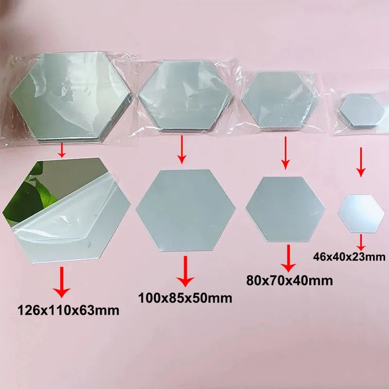 Hexagon Acrylic Mirror Wall Sticker Set - Self-Adhesive Decor