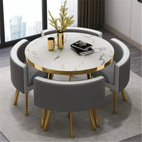 80cm Marble Round Dining Table Set - Modern Table with 4 Chairs