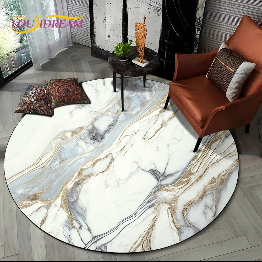 Luxury Marble Round Area Rug - Non-Slip Living Room Carpet