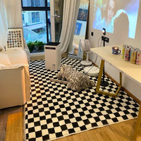 Retro Checkerboard Plush Area Rug - Soft Bedroom and Lounge Carpet