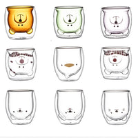 Double-Walled Animal Glass Mug - 250ml Cute Coffee Cup