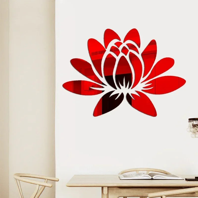 Lotus 3D Acrylic Mirror Wall Sticker - Reflective DIY Decor