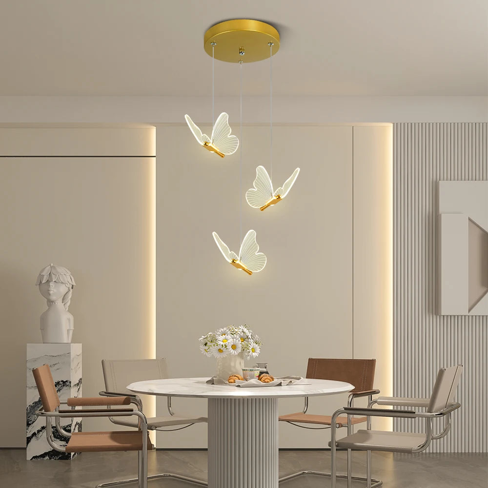 Three-Head Butterfly Pendant Light - Modern LED Chandelier