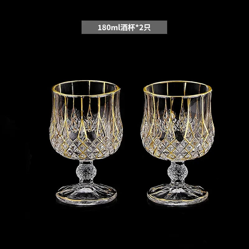 European Crystal Liquor Bottle and Glass Set
