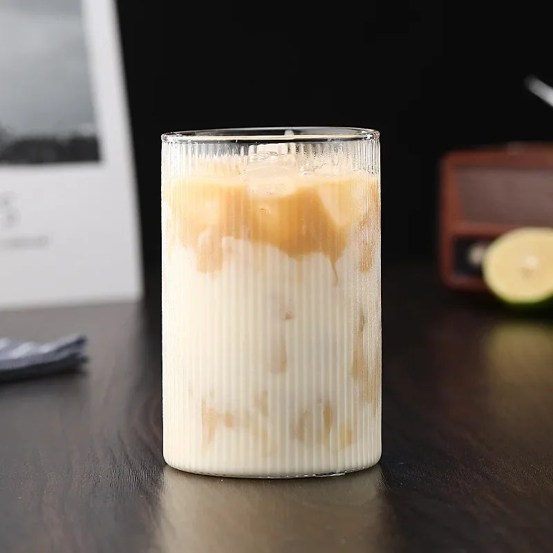 Japanese Vertical Pattern Glass Cup - Handmade Wine & Coffee Drinkware